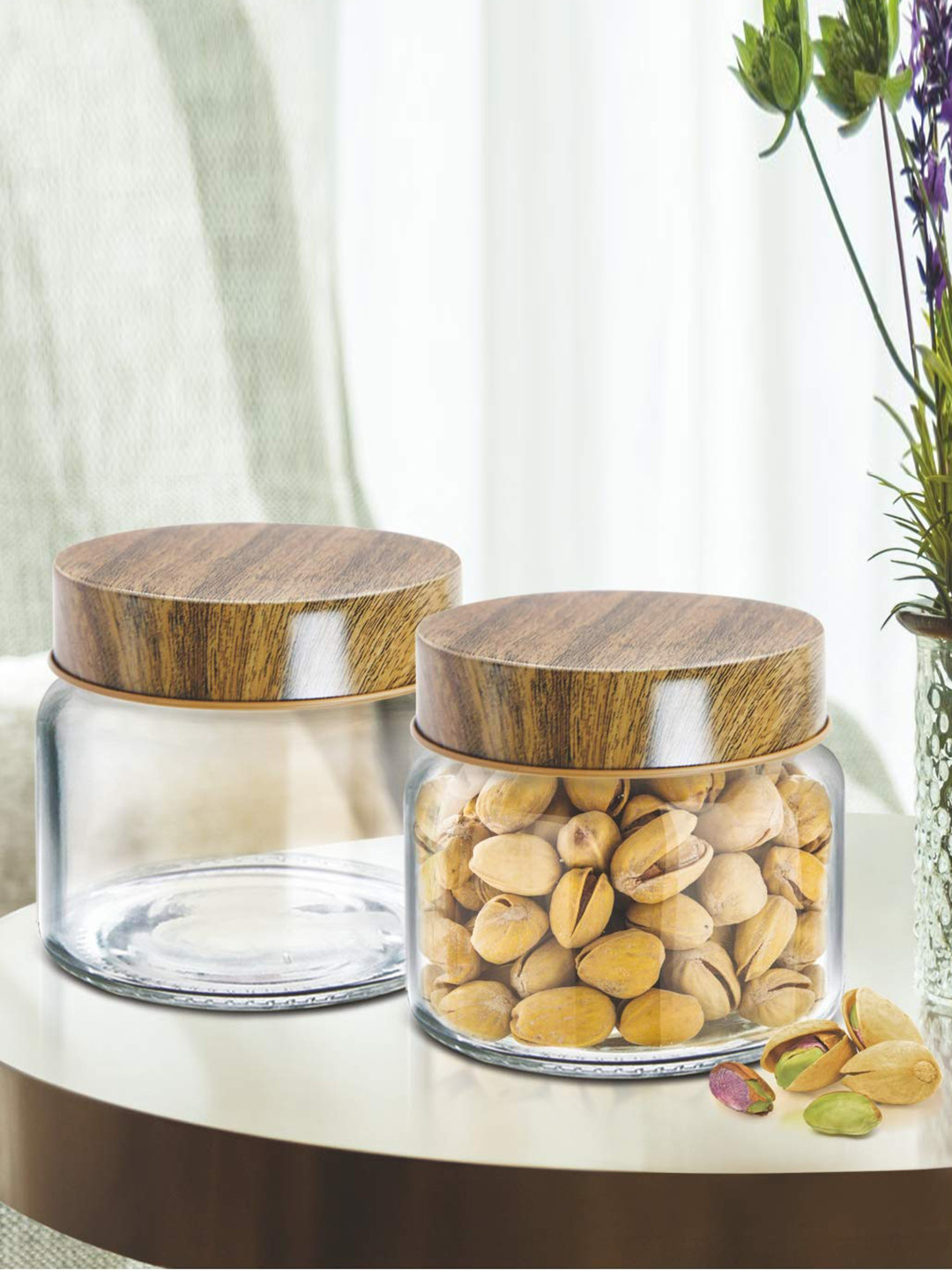 

Treo Set Of 2 Transparent Borosilicate Solid Round Storage Jars 300ML Each