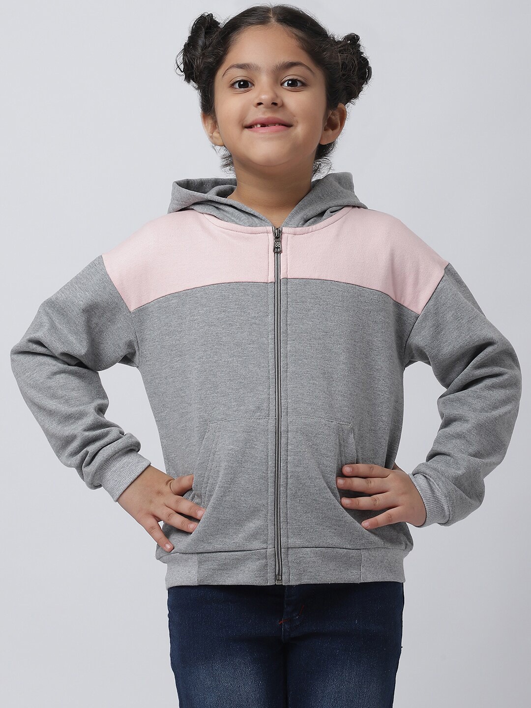 

Rute Girls Grey Colourblocked Hooded Sweatshirt