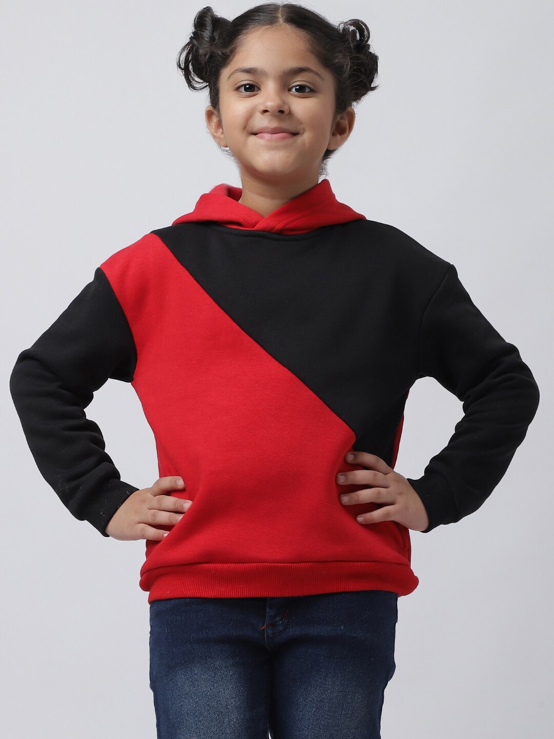 

Rute Girls Red Colourblocked Hooded Sweatshirt