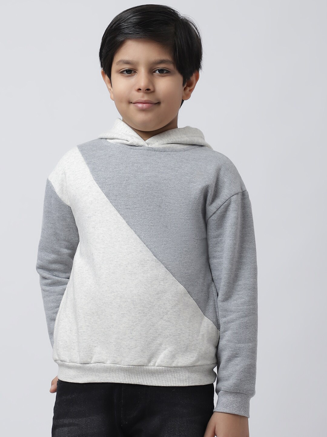 

Rute Boys Grey Colourblocked Hooded Sweatshirt