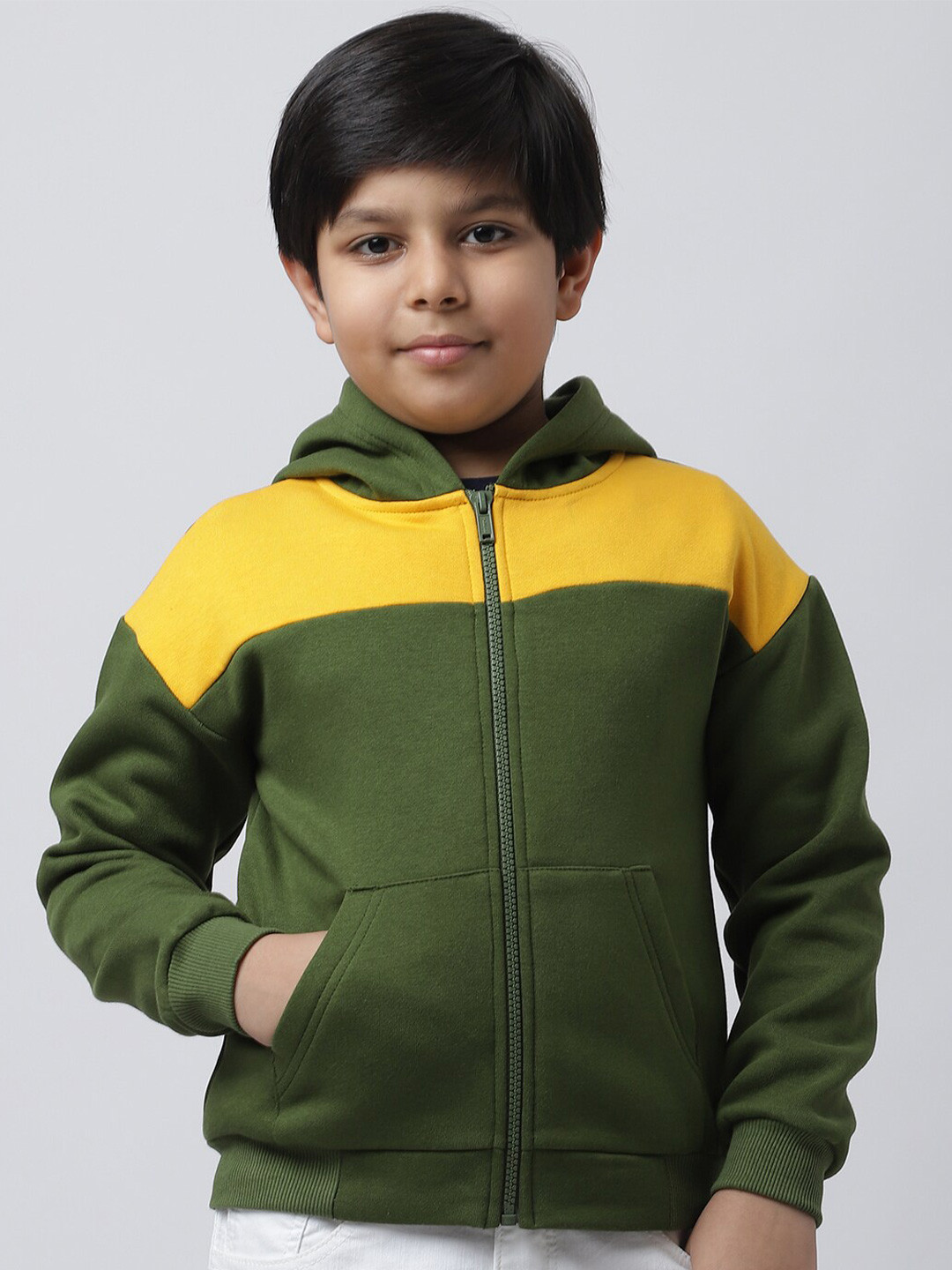 

Rute Boys Green & Yellow Colourblocked Fleece Hooded Sweatshirt