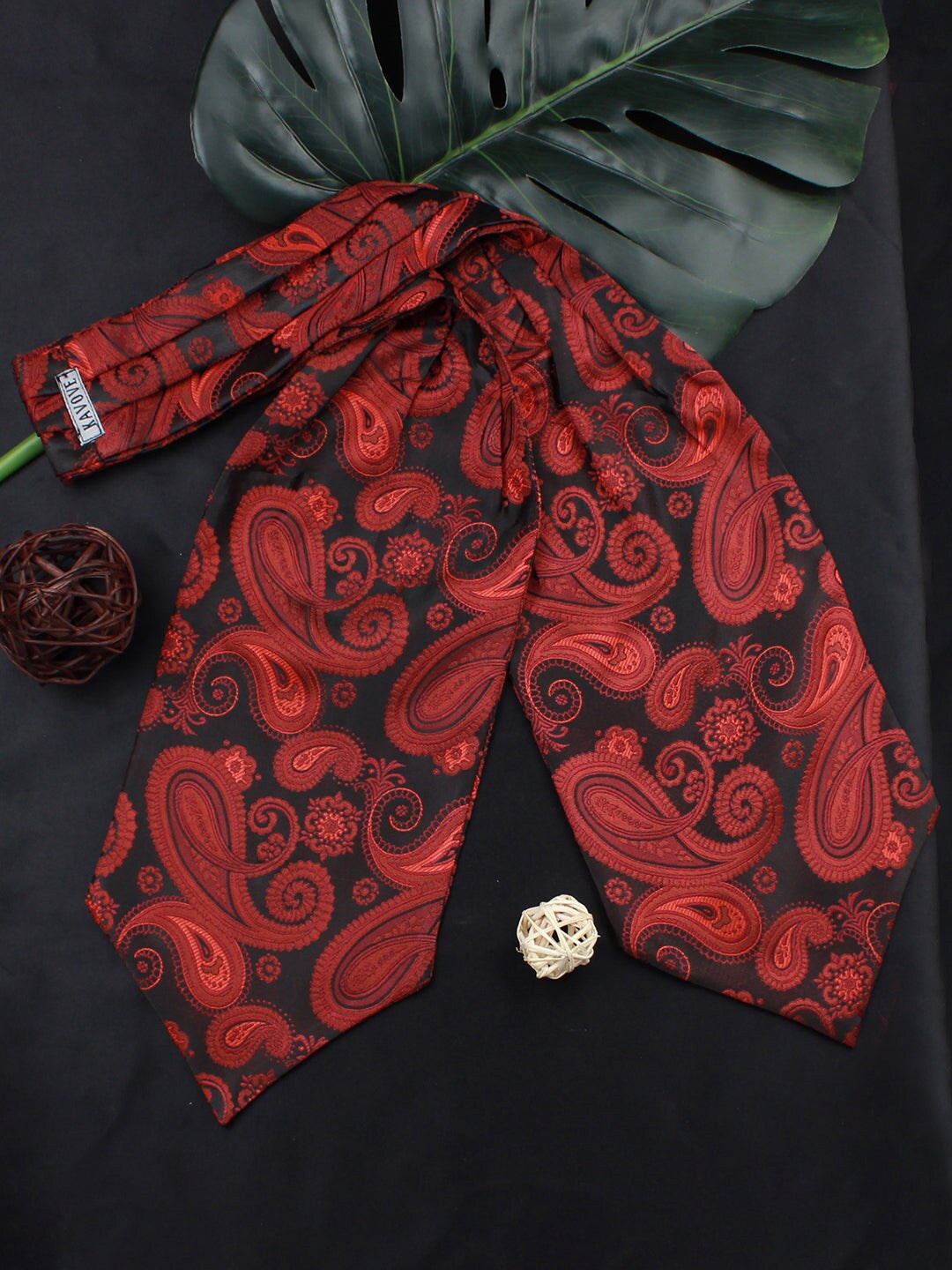 

Kavove Unisex Maroon & Black Paisley Printed Cravat