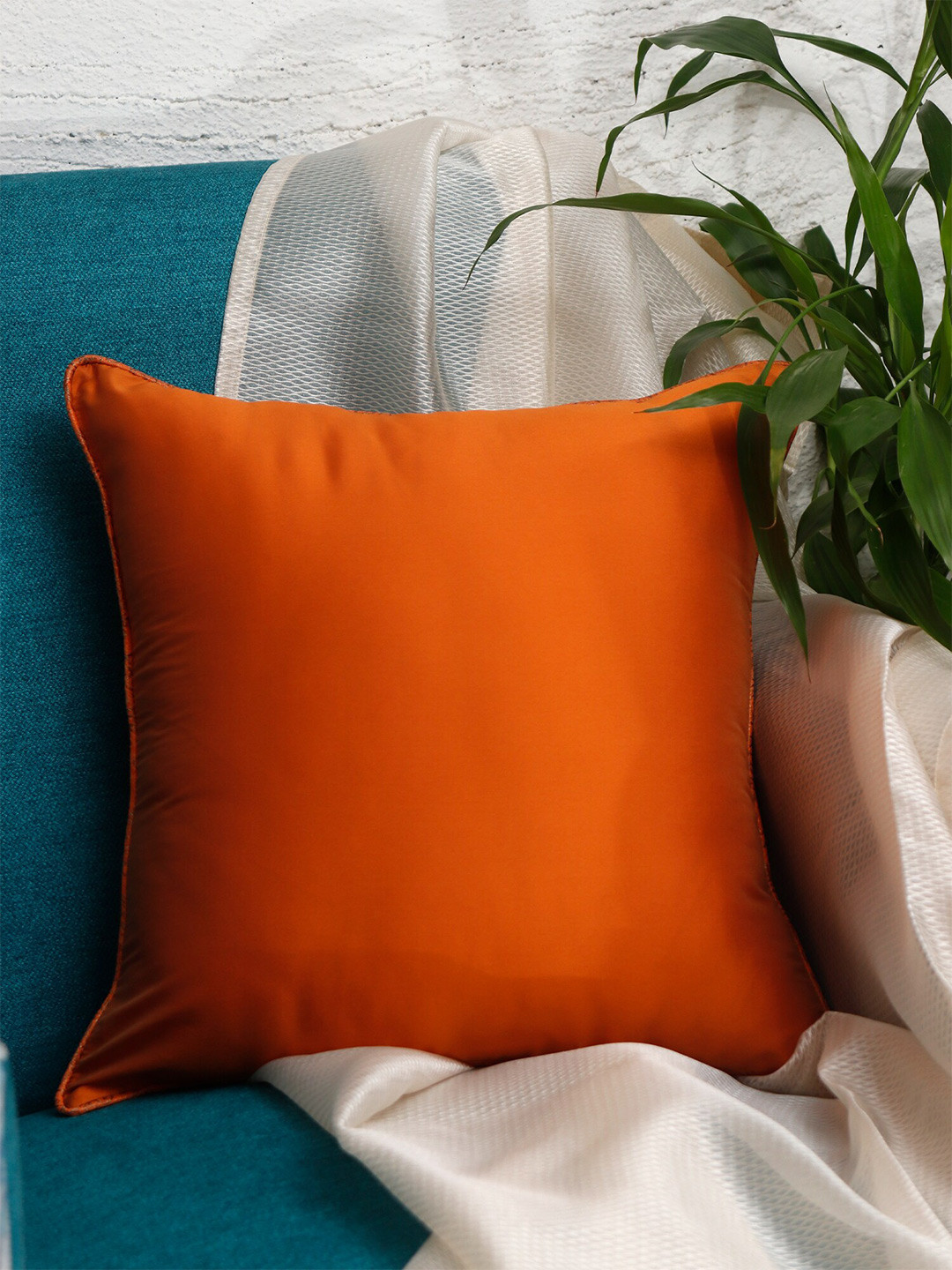 

ZEBA Orange Textured Brocade Square Cushion Cover