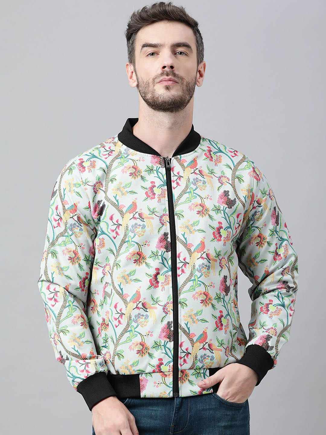 

Hangup Men White & Green Floral Printed Pullover Sweater