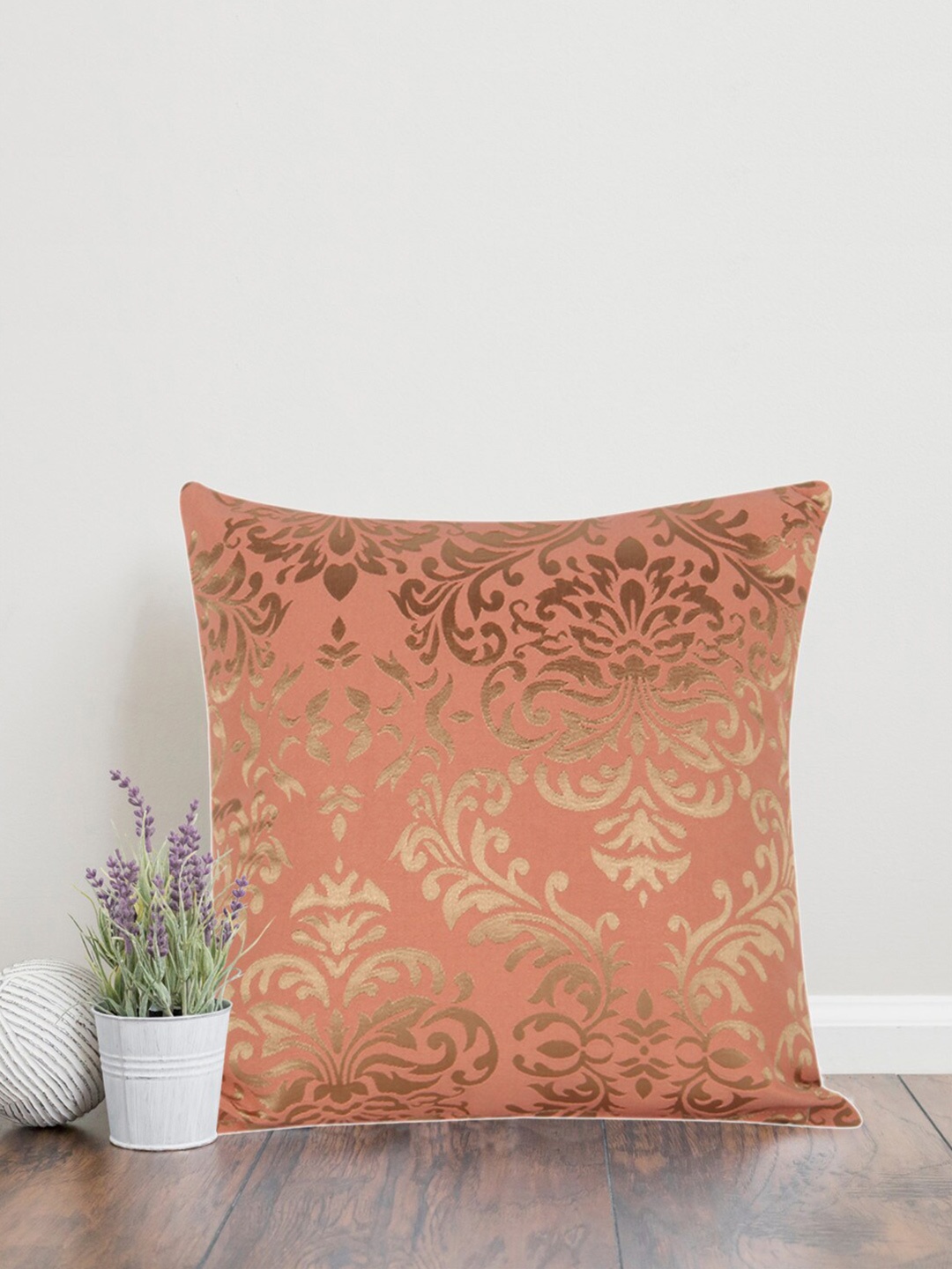 

Home Rust & Gold-Toned Printed Self Design Square Cushion Covers