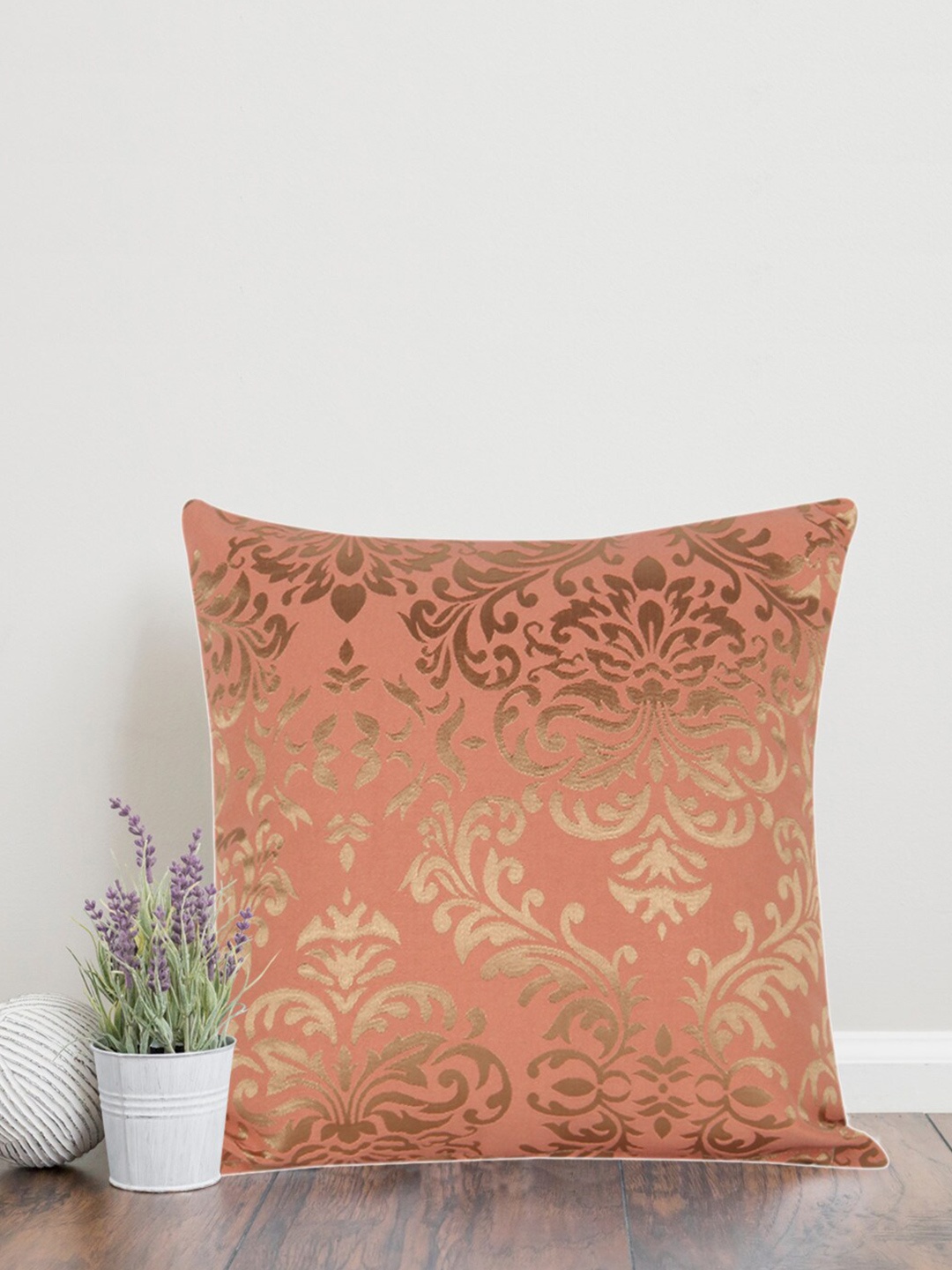 

Home Rust & Gold-Toned Printed Self Design Square Cushion Covers