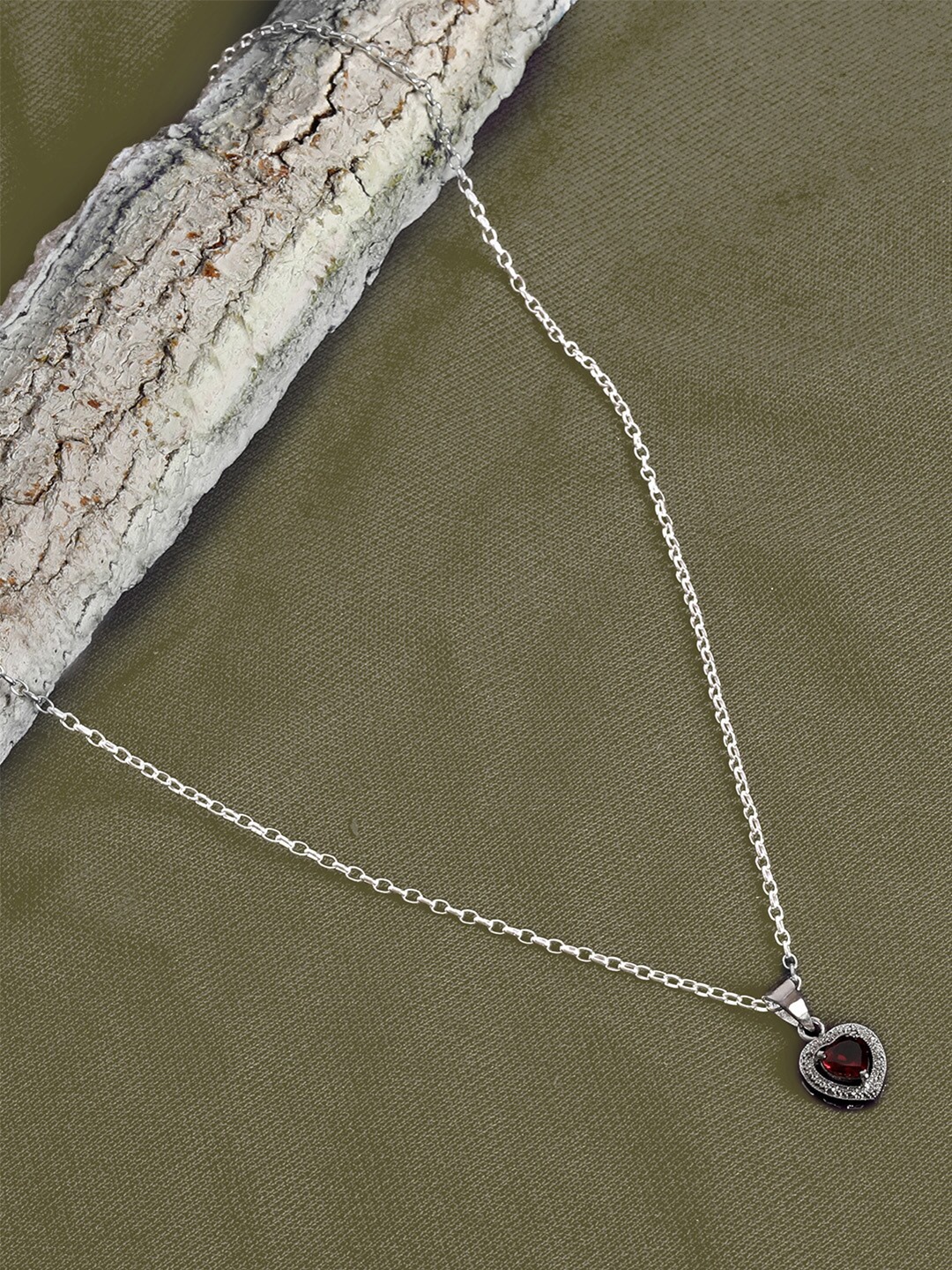 

TRISHONA Women Silver-Toned & Maroon Sterling Silver Silver-Plated Oxidised Chain