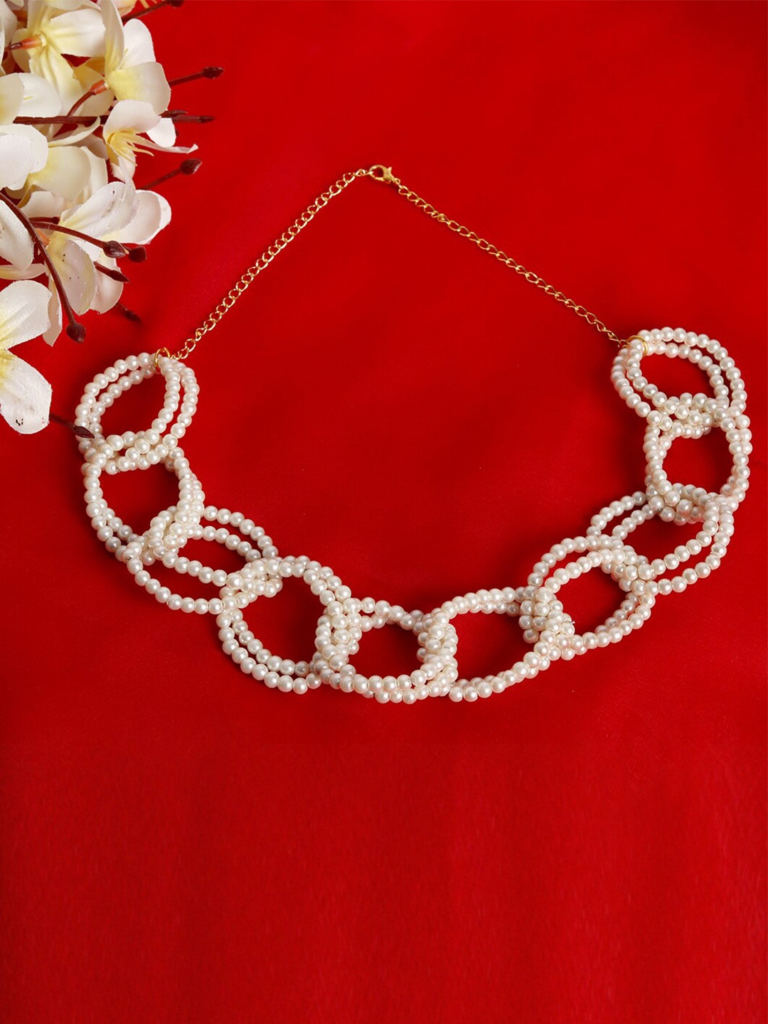 

TRISHONA Women Gold-Toned & White Brass Gold-Plated Oxidised Necklace