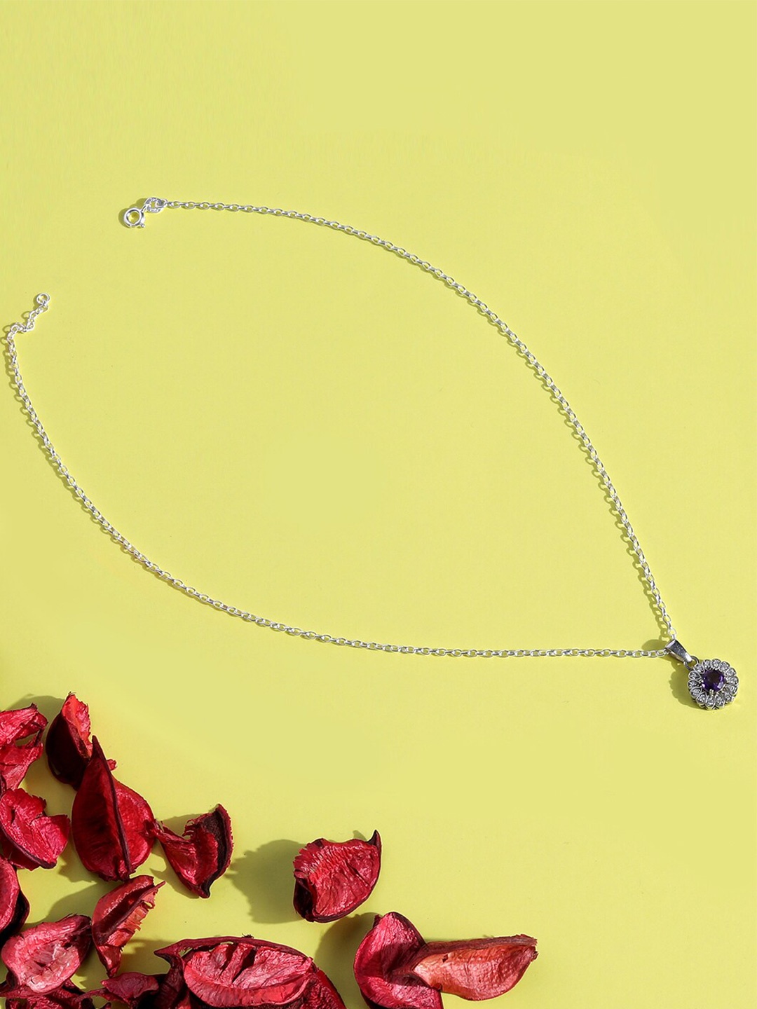 

TRISHONA Women Silver-Toned & Purple Sterling Silver Oxidised Chain