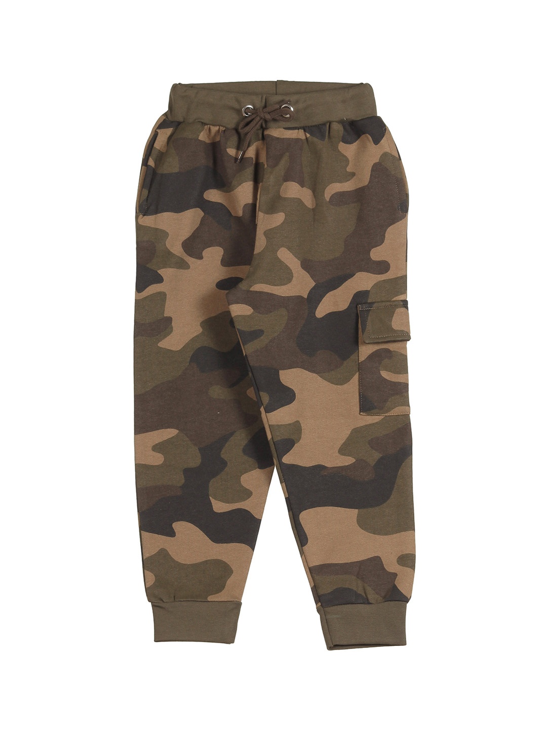 

Lil Lollipop Kids Green Camouflage Printed Cotton Straight-Fit Joggers