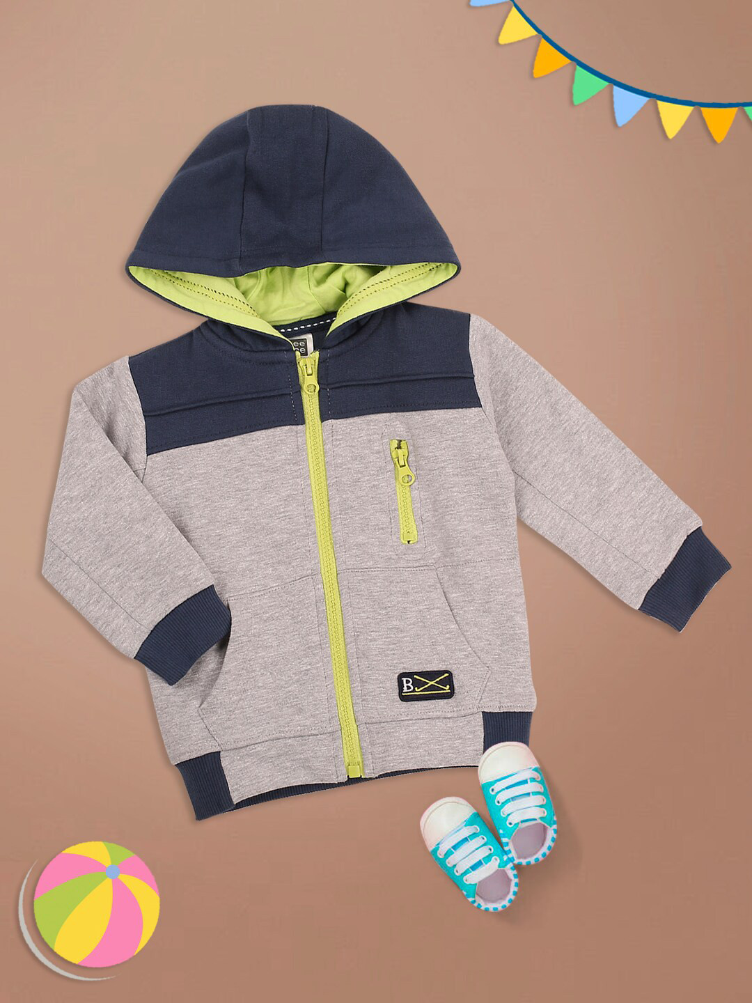 

MeeMee Boys Grey Colourblocked Windcheater and Water Resistant Sporty Jacket