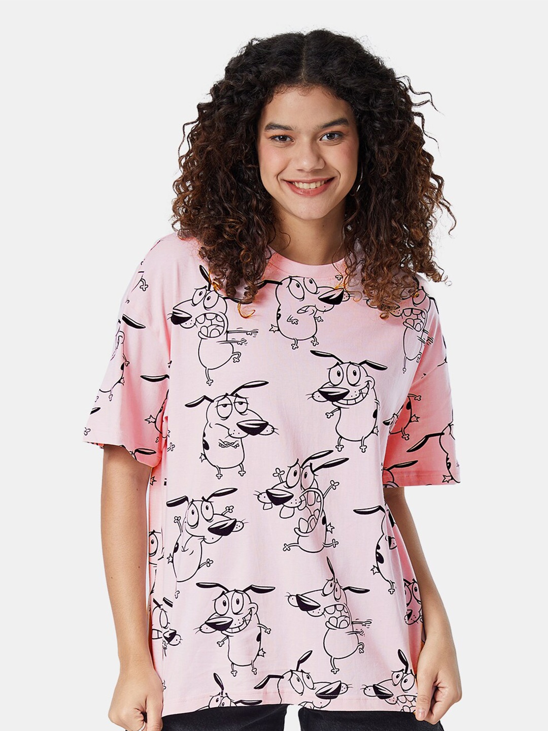 

The Souled Store Women Pink Printed Oversized T-shirt