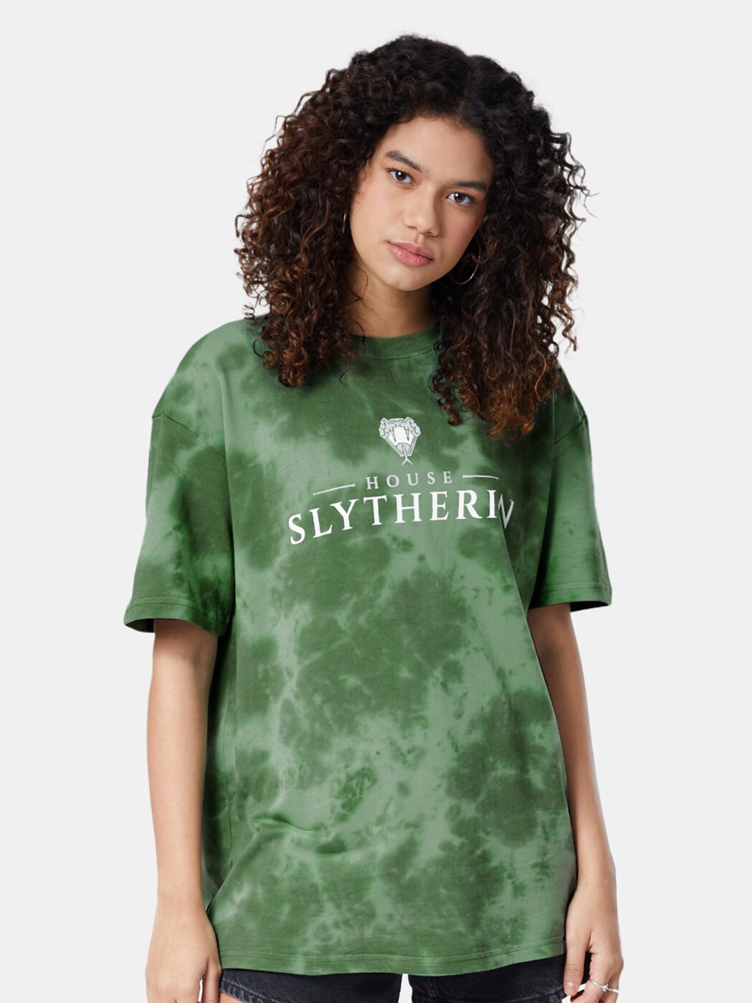 

The Souled Store Women Green Typography Dyed Oversized T-shirt