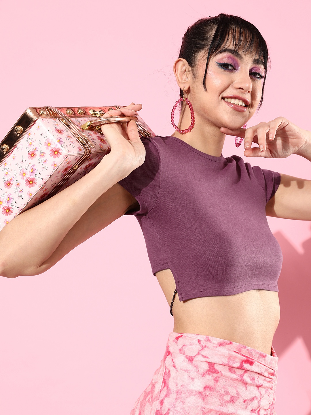 

The Roadster Lifestyle Co. Lavish Purple Emo 2.0 Strings Attached Crop T-shirt