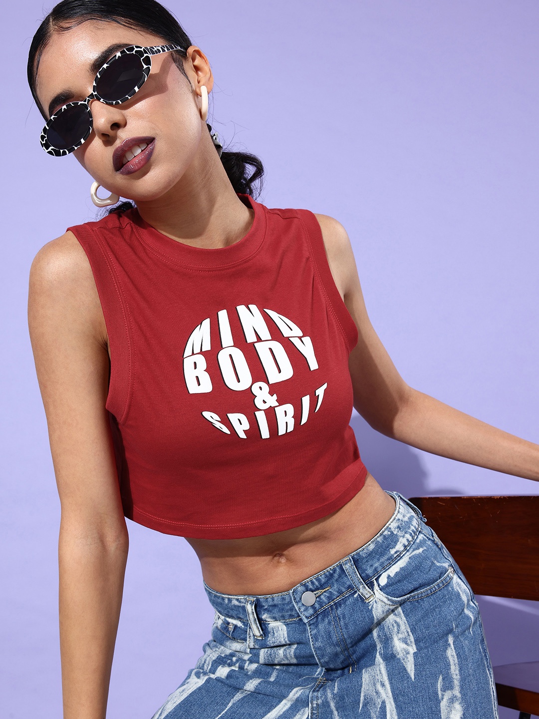 

The Roadster Life Co. Earthy Red Off-Grid Graphics Typography Printed Cropped T-shirt