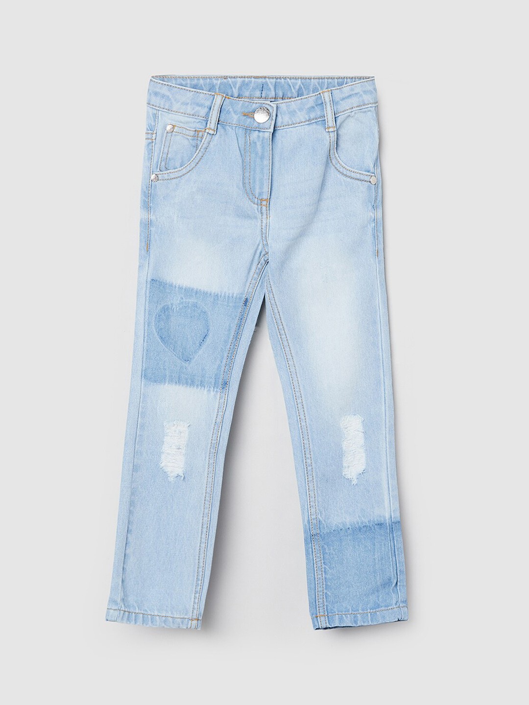 

max Girls Blue Regular Fit Mildly Distressed Light Fade Light Shade Cotton Jeans
