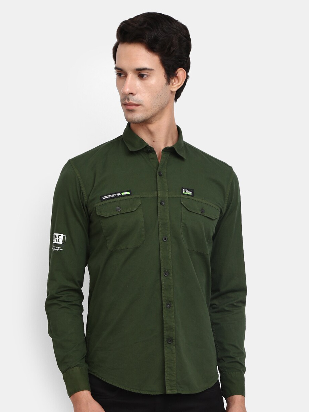 

V-Mart Men Green Slim Fit Cotton Casual Shirt