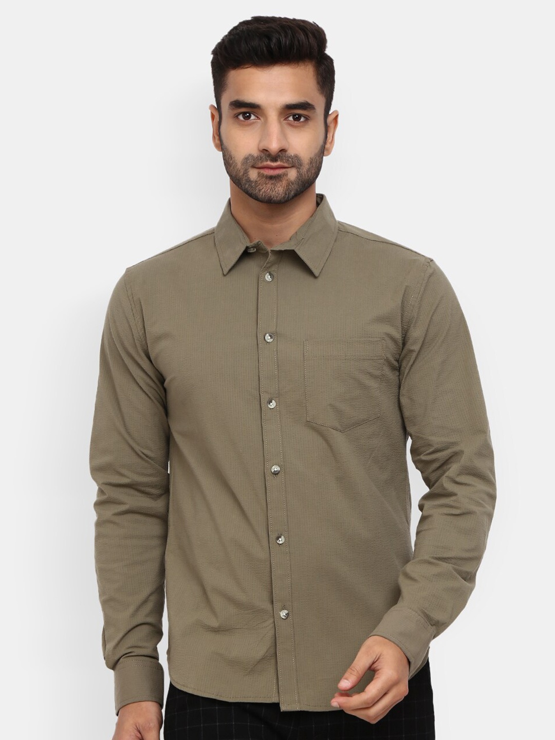 

V-Mart Men Olive Green Slim Fit Cotton Casual Shirt