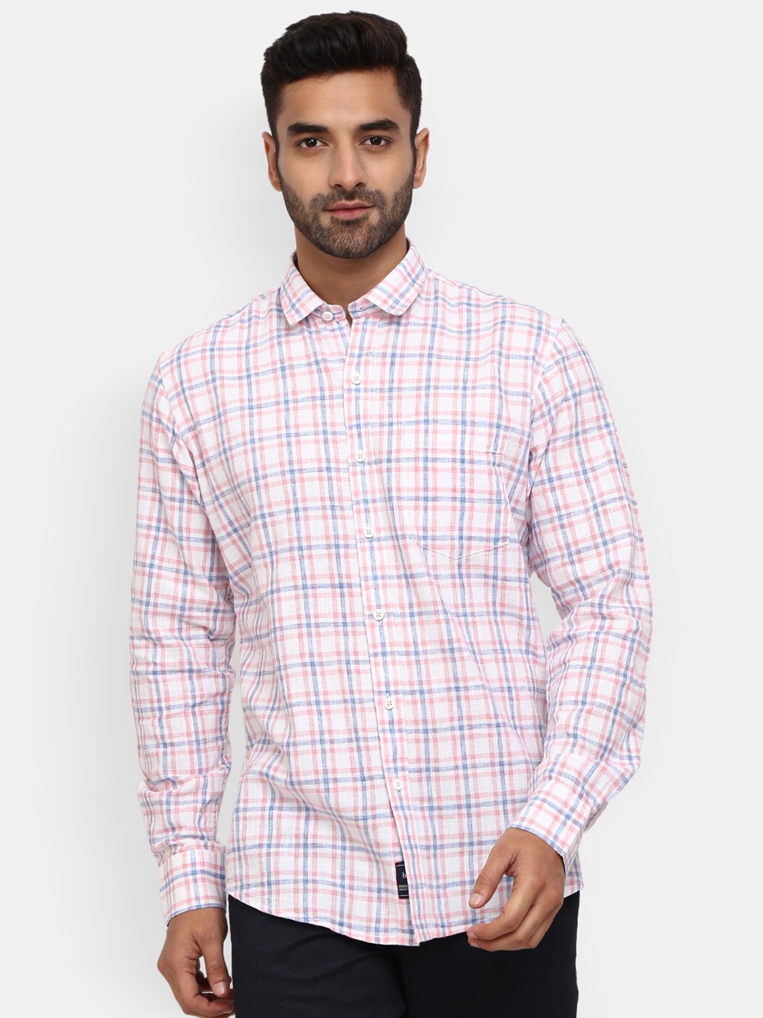

V-Mart Men Tartan Checks Cotton Casual Shirt, Pink