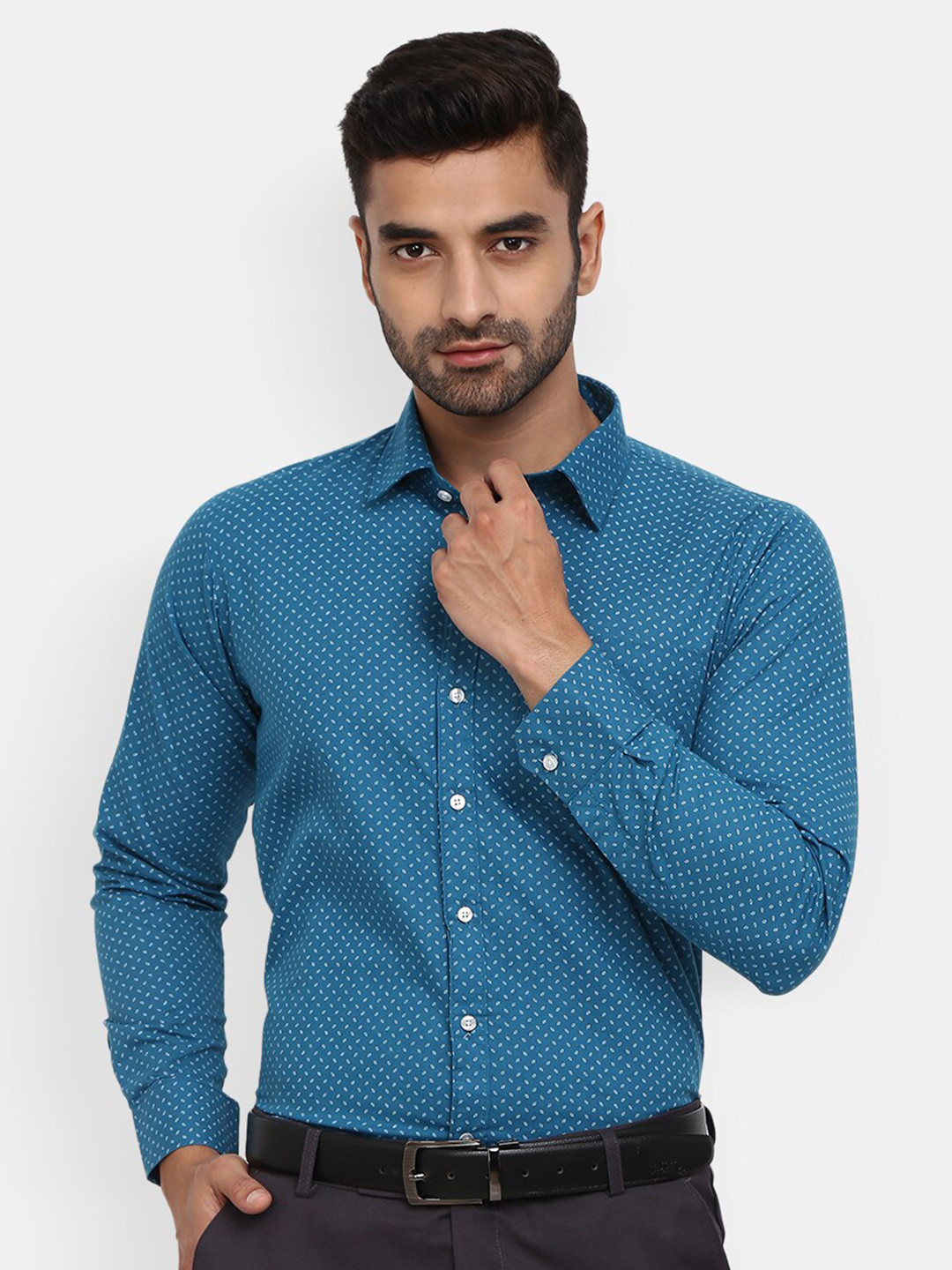 

J White by Vmart Printed Cotton Formal Shirt, Blue