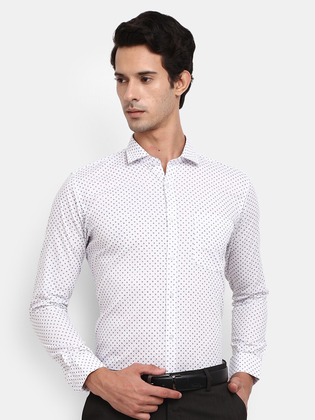 

V-Mart Men Printed Cotton Formal Shirt, White