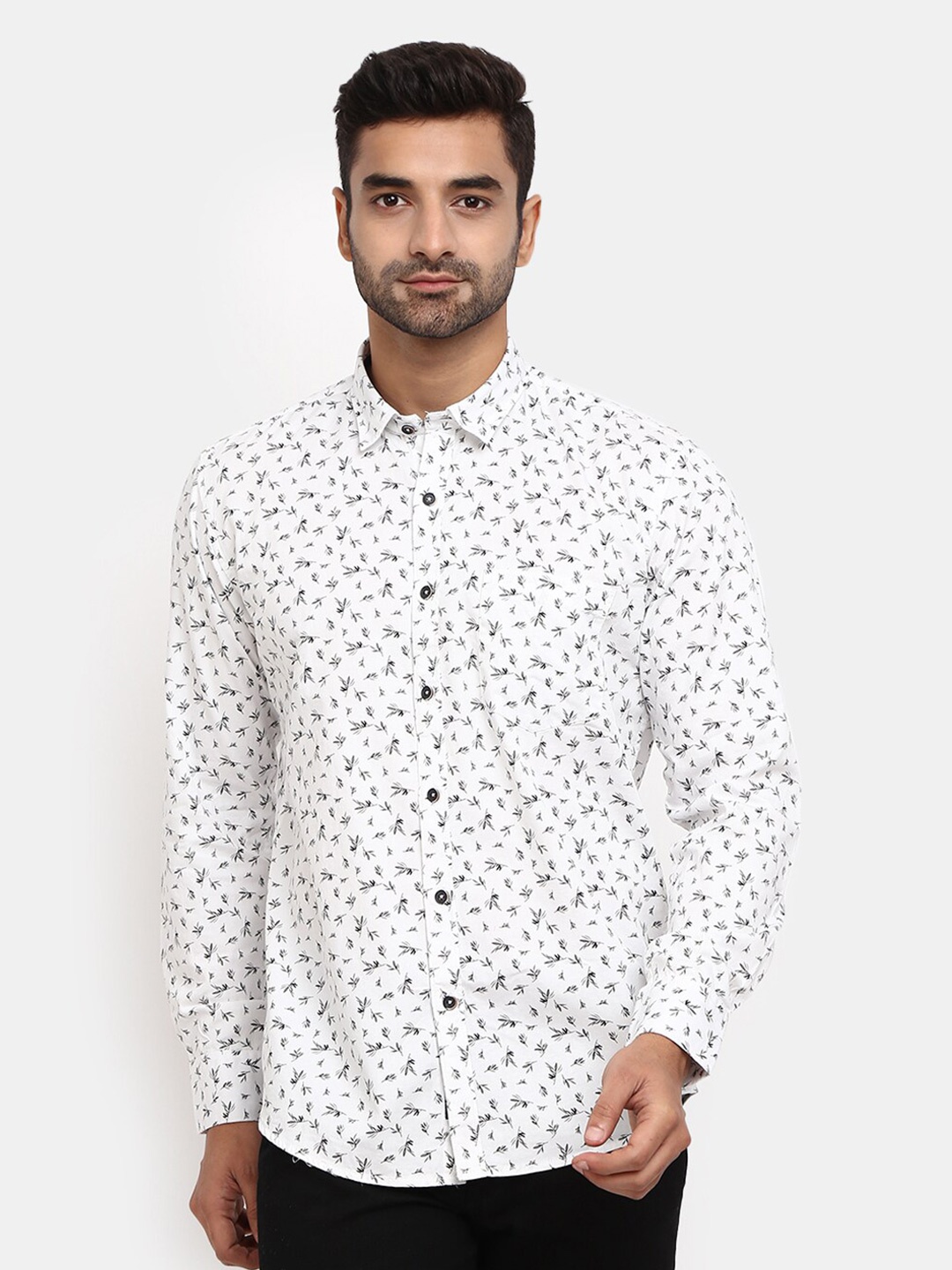 

V-Mart Printed Cotton Casual Shirt, White