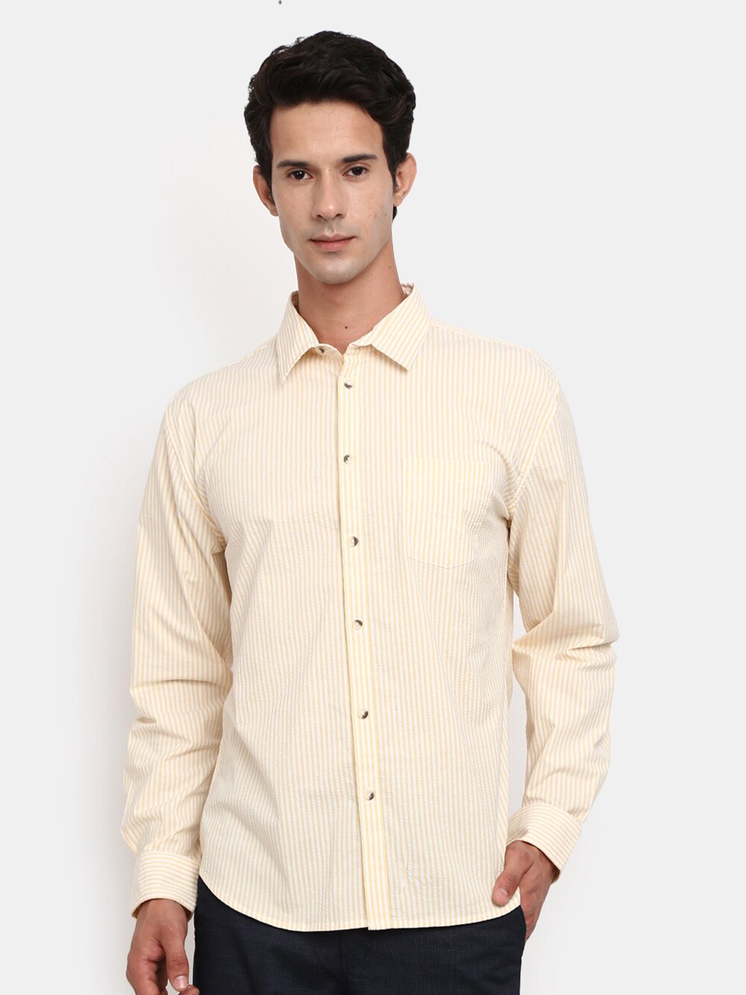 

V-Mart Slim Fit Striped Casual Shirt, Yellow