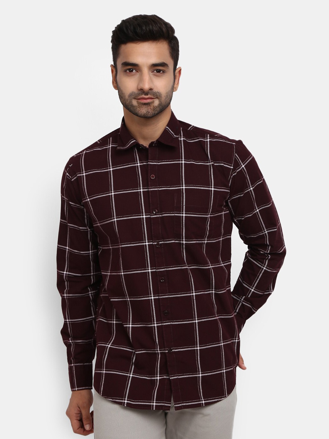 

V-Mart Windowpane Checks Casual Shirt, Brown