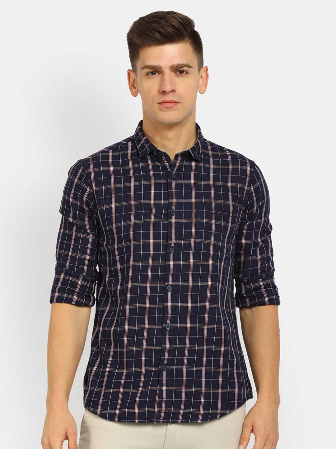 

V-Mart Tartan Checks Casual Shirt, Navy blue