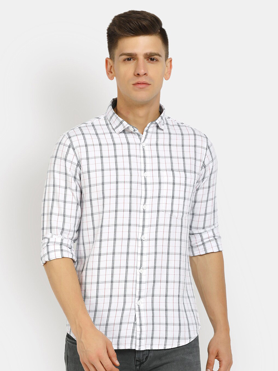 

V-Mart Tartan Checks Casual Shirt, White