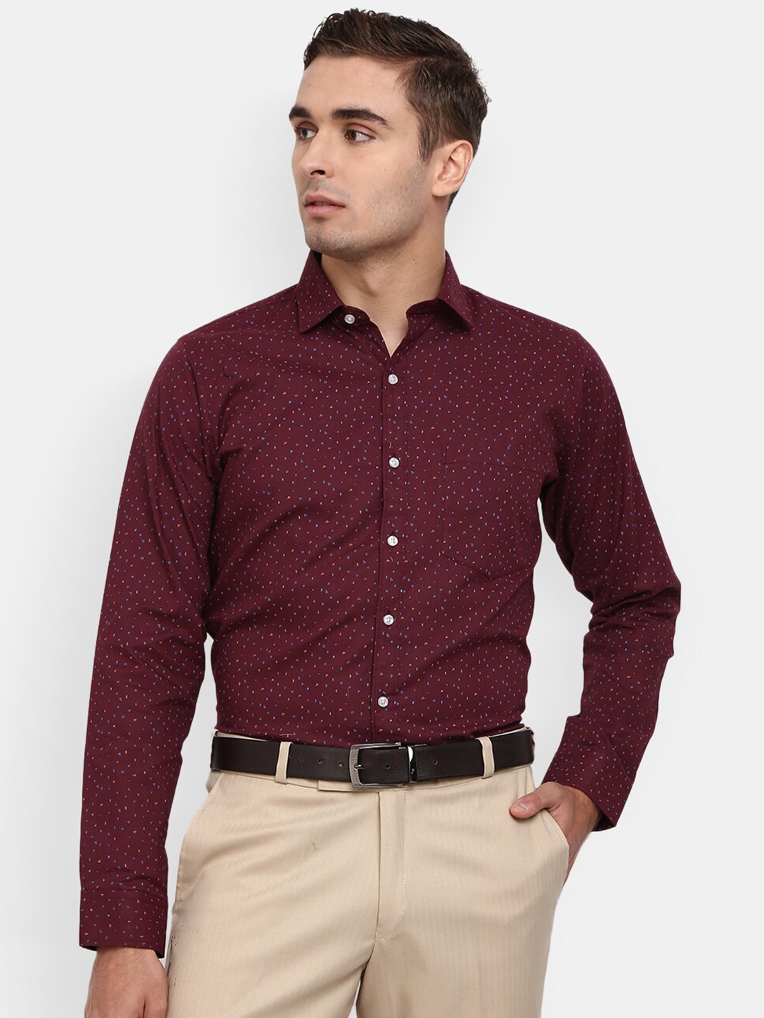 

V-Mart Men Printed Cotton Formal Shirt, Purple