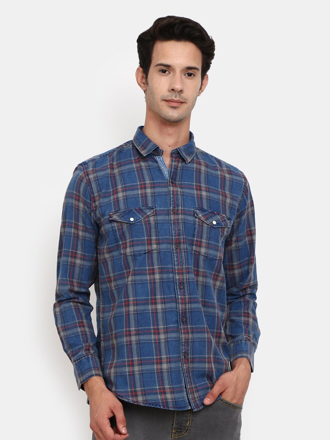 

V-Mart Men Tartan Checks Casual Shirt, Blue