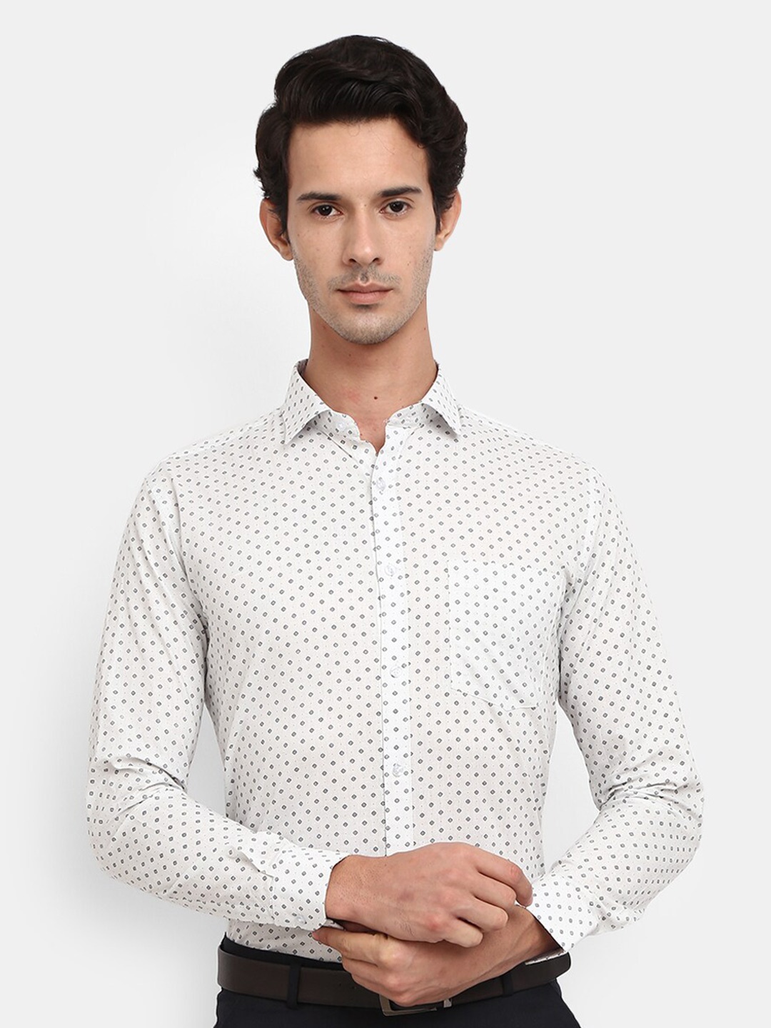 

V-Mart Printed Cotton Formal Shirt, White