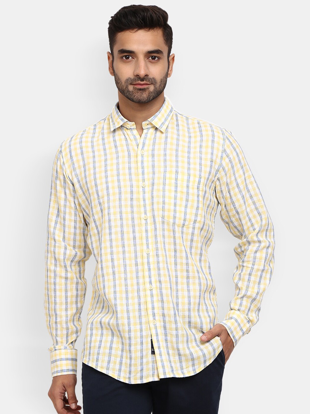 

V-Mart Men Gingham Checks Cotton Casual Shirt, Yellow