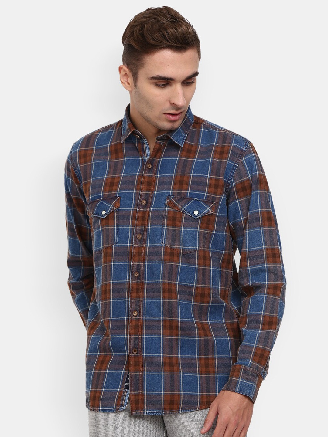 

V-Mart Men Blue Tartan Checks Cotton Casual Shirt