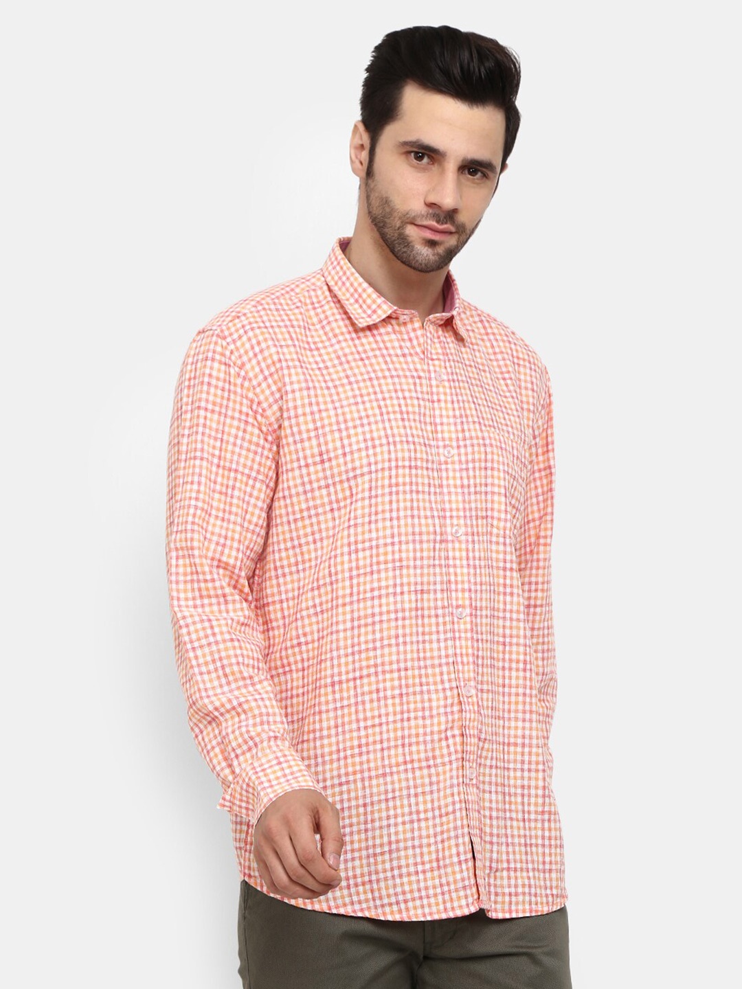 

V-Mart Checked Cotton Casual Shirt, Orange