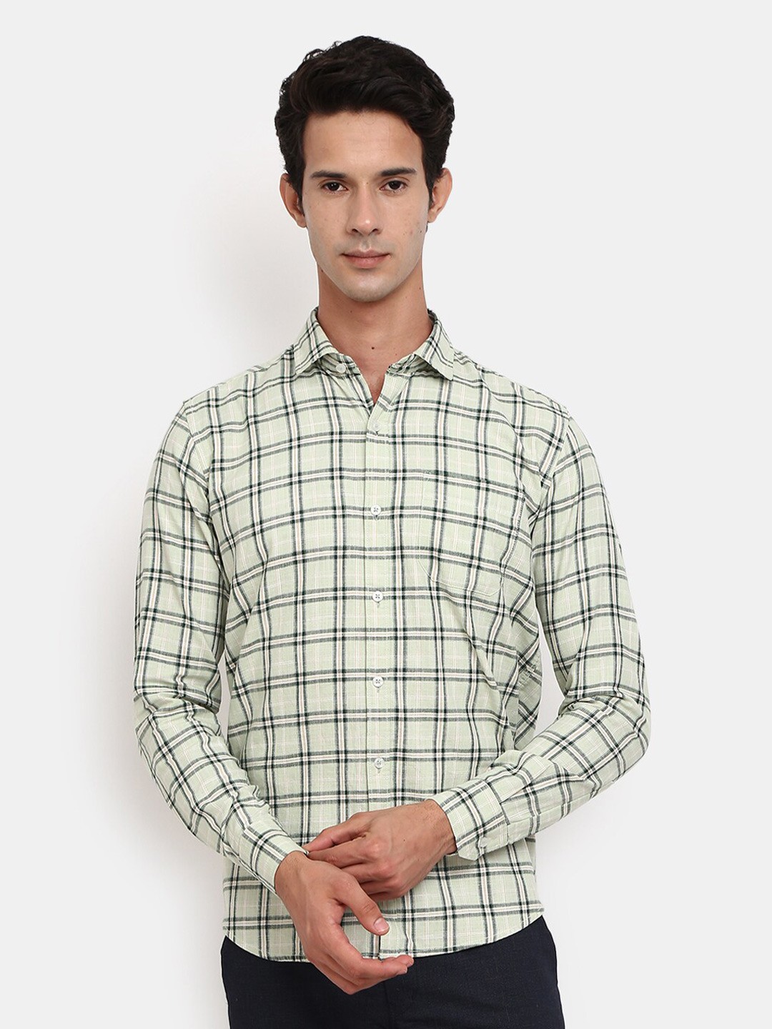 

V-Mart Tartan Checks Cotton Casual Shirt, Green