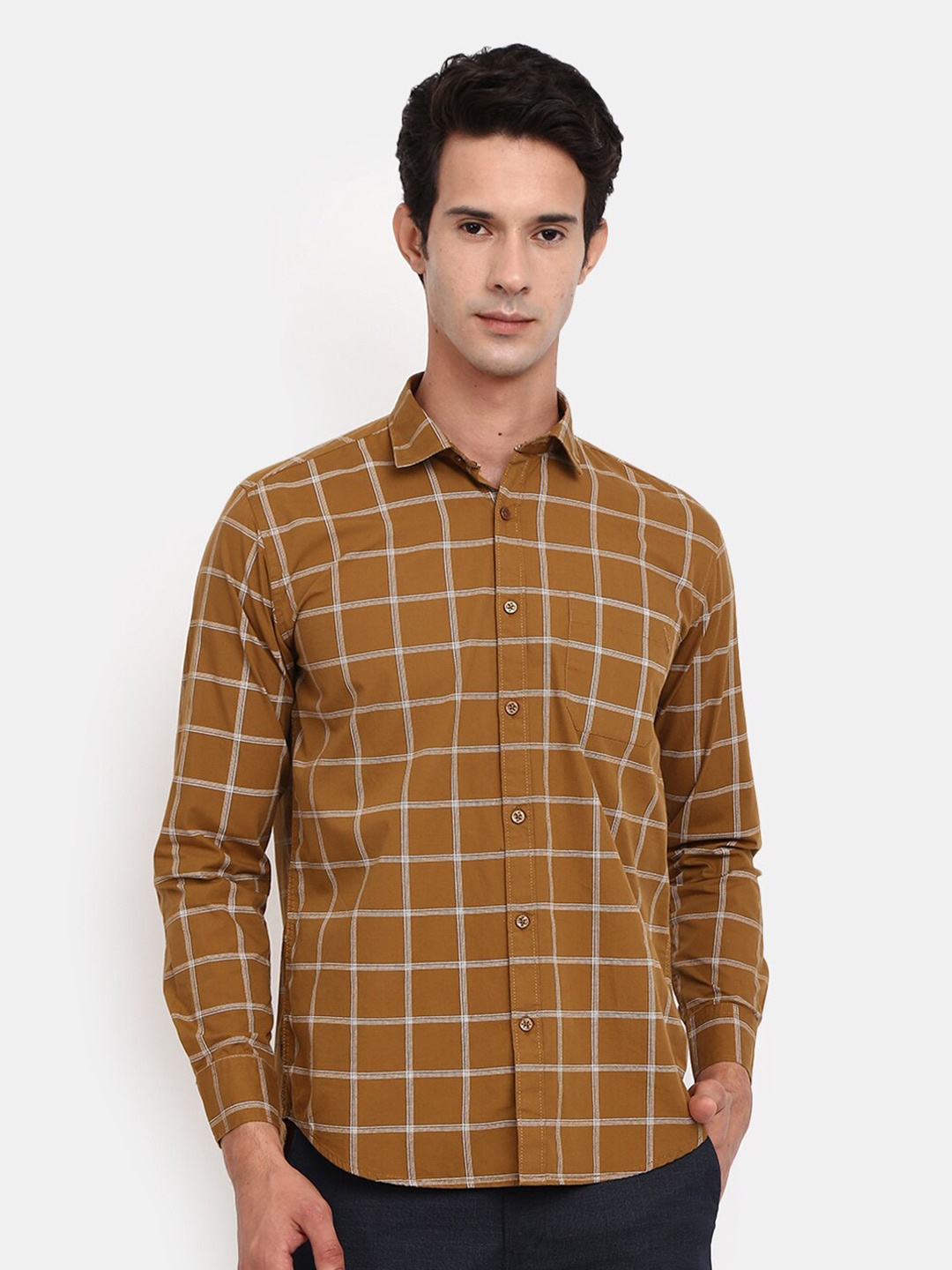 

V-Mart Windowpane Checks Casual Shirt, Brown