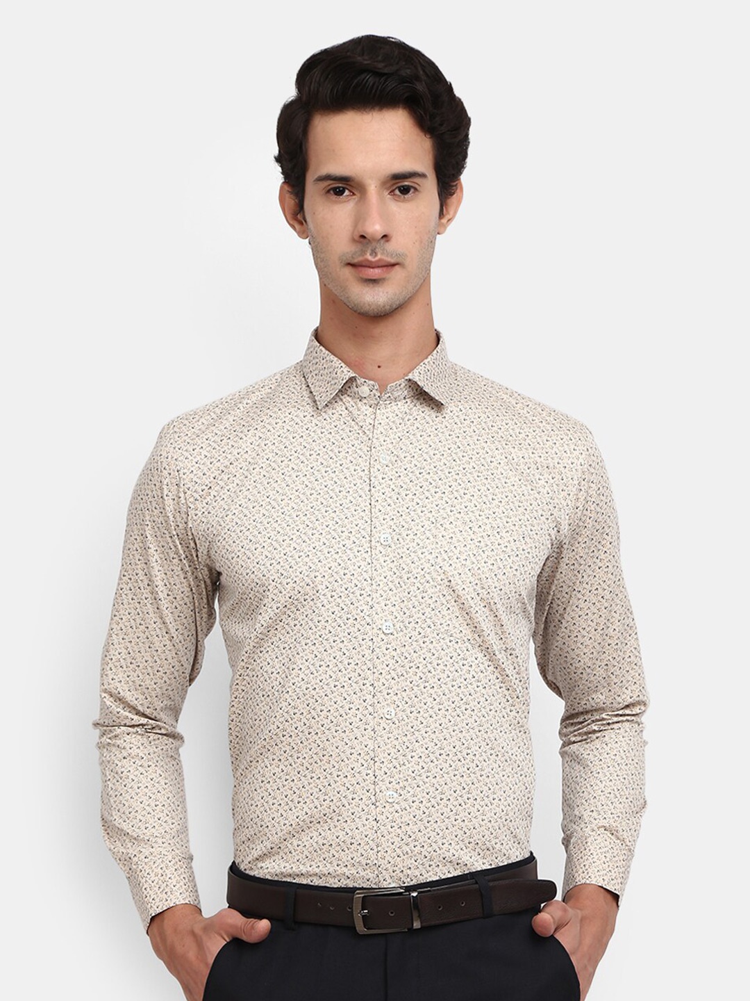 

J White by Vmart Men Beige Printed Formal Shirt