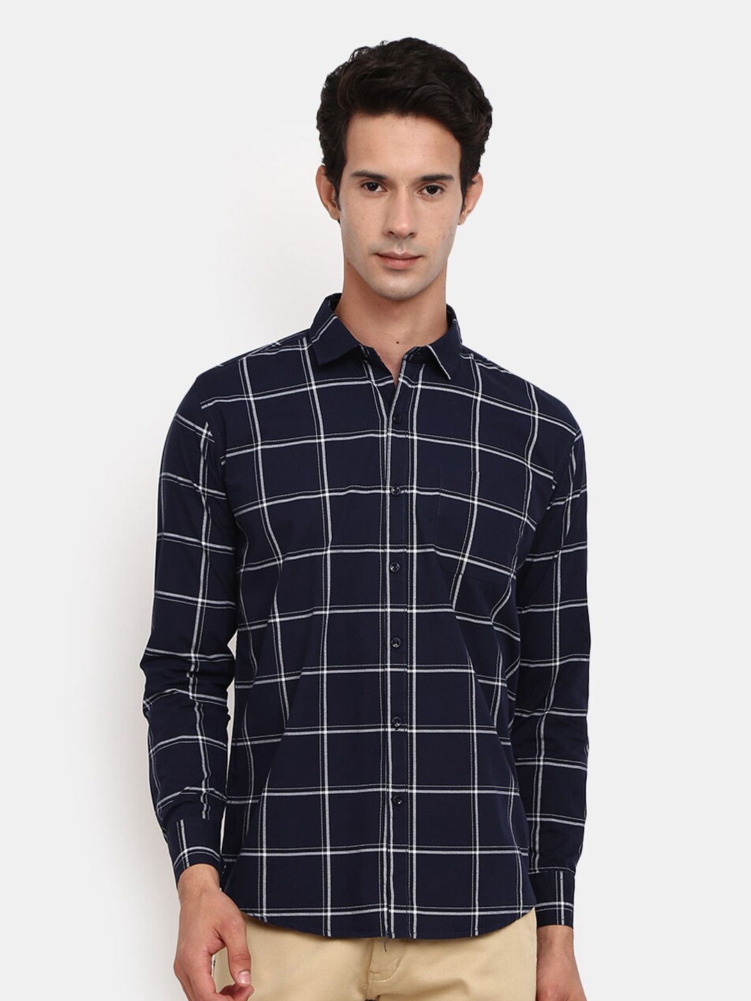 

V-Mart Windowpane Checks Casual Shirt, Navy blue