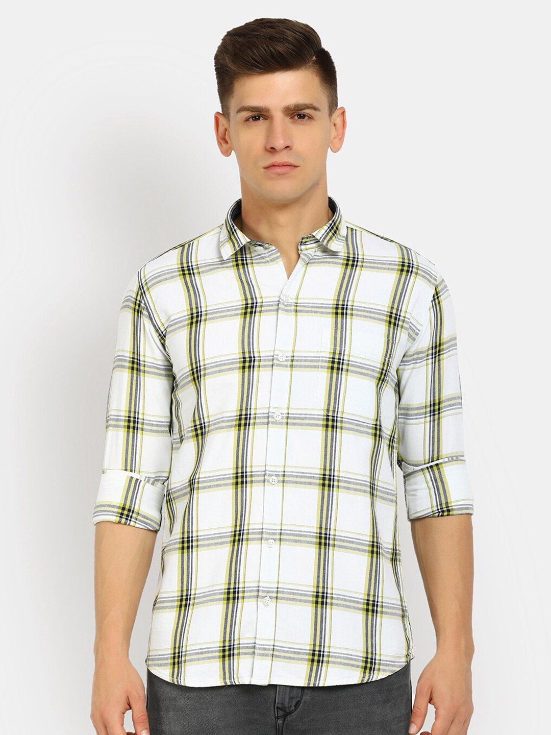 

V-Mart Men Tartan Checks Cotton Casual Shirt, Green