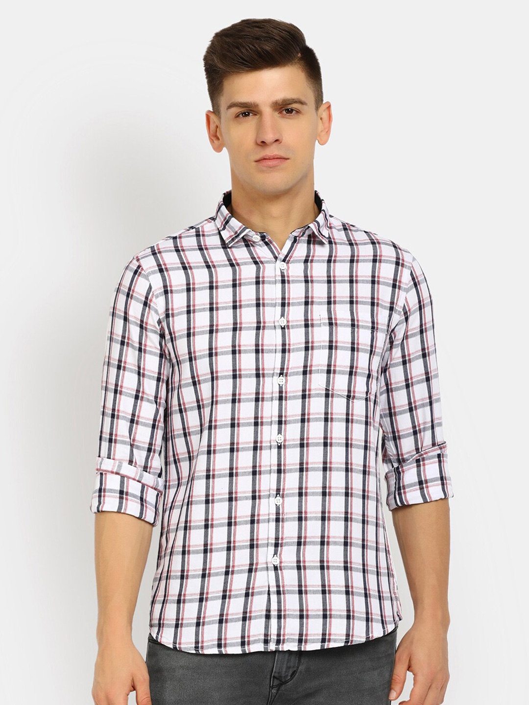 

V-Mart Men Tartan Checks Cotton Casual Shirt, White