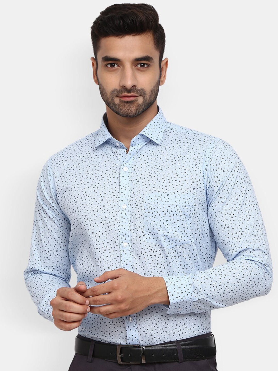 

V-Mart Men Printed Cotton Formal Shirt, Blue