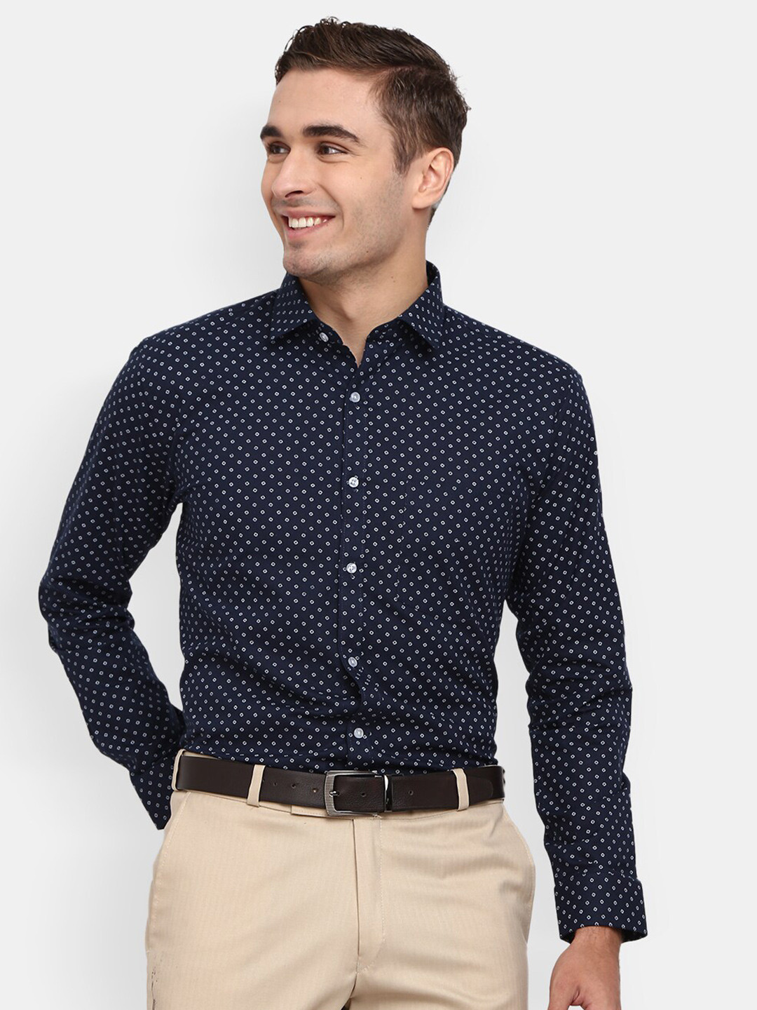 

V-Mart Men Navy Blue Printed Cotton Formal Shirt