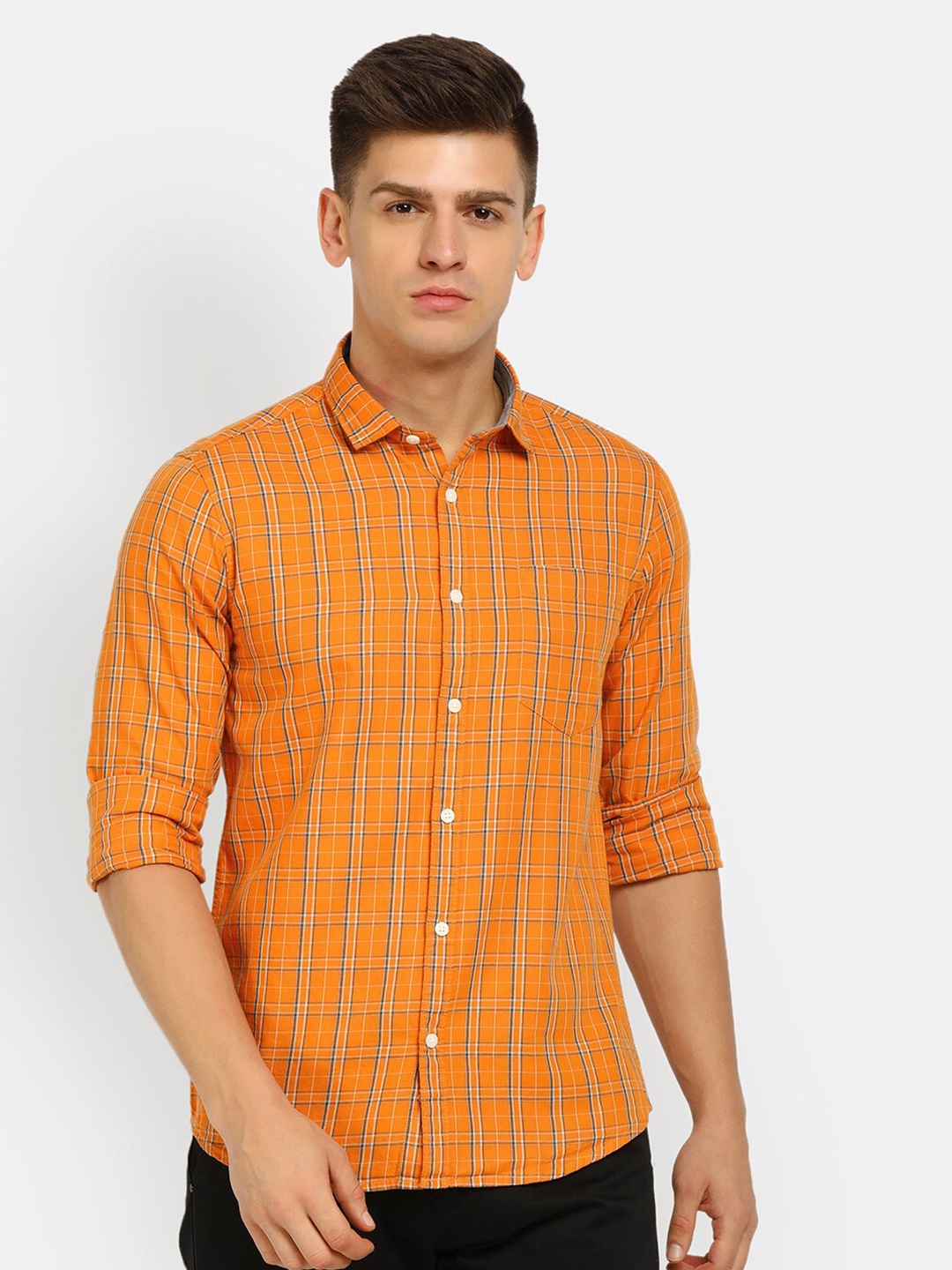 

V-Mart Tartan Checks Checked Cotton Casual Shirt, Orange