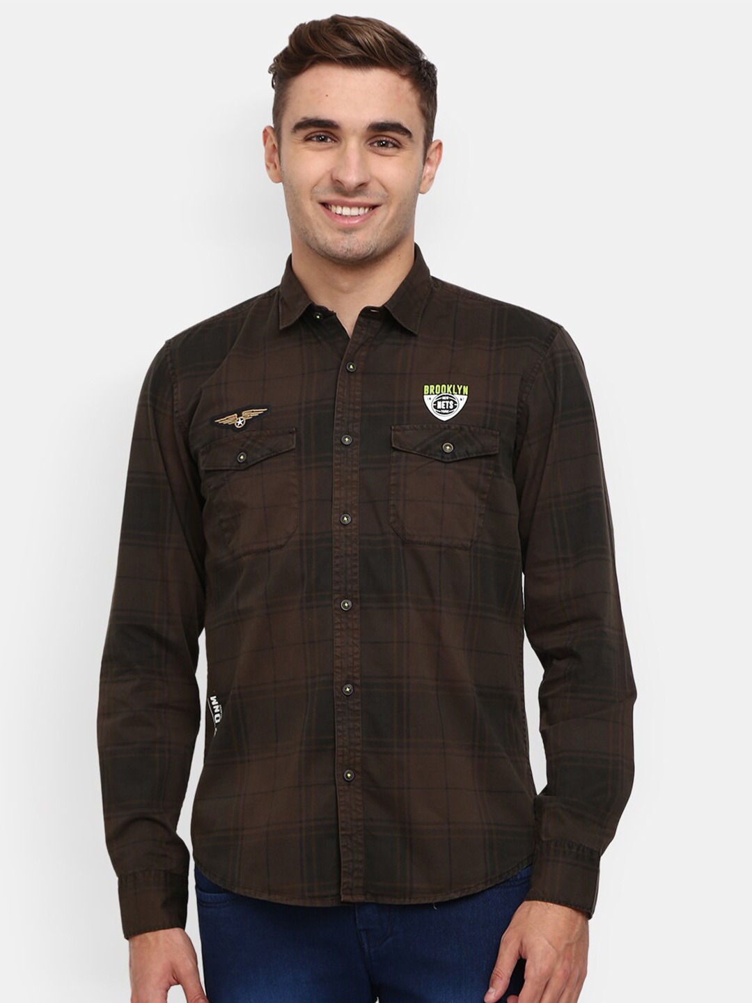 

V-Mart Men Brown Slim Fit Tartan Checks Checked Casual Shirt