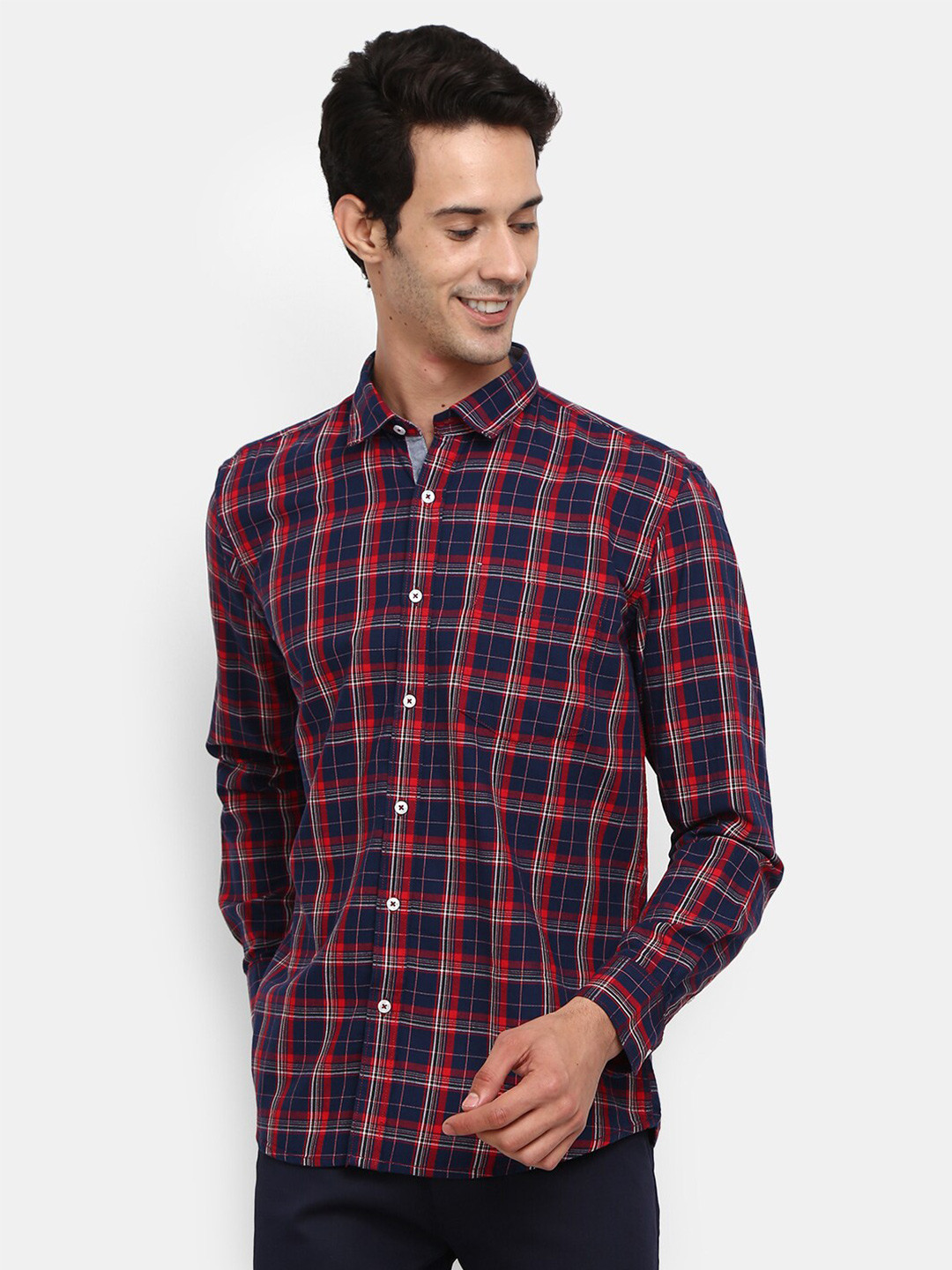 

V-Mart Men Navy Blue Tartan Checked Cotton Casual Shirt