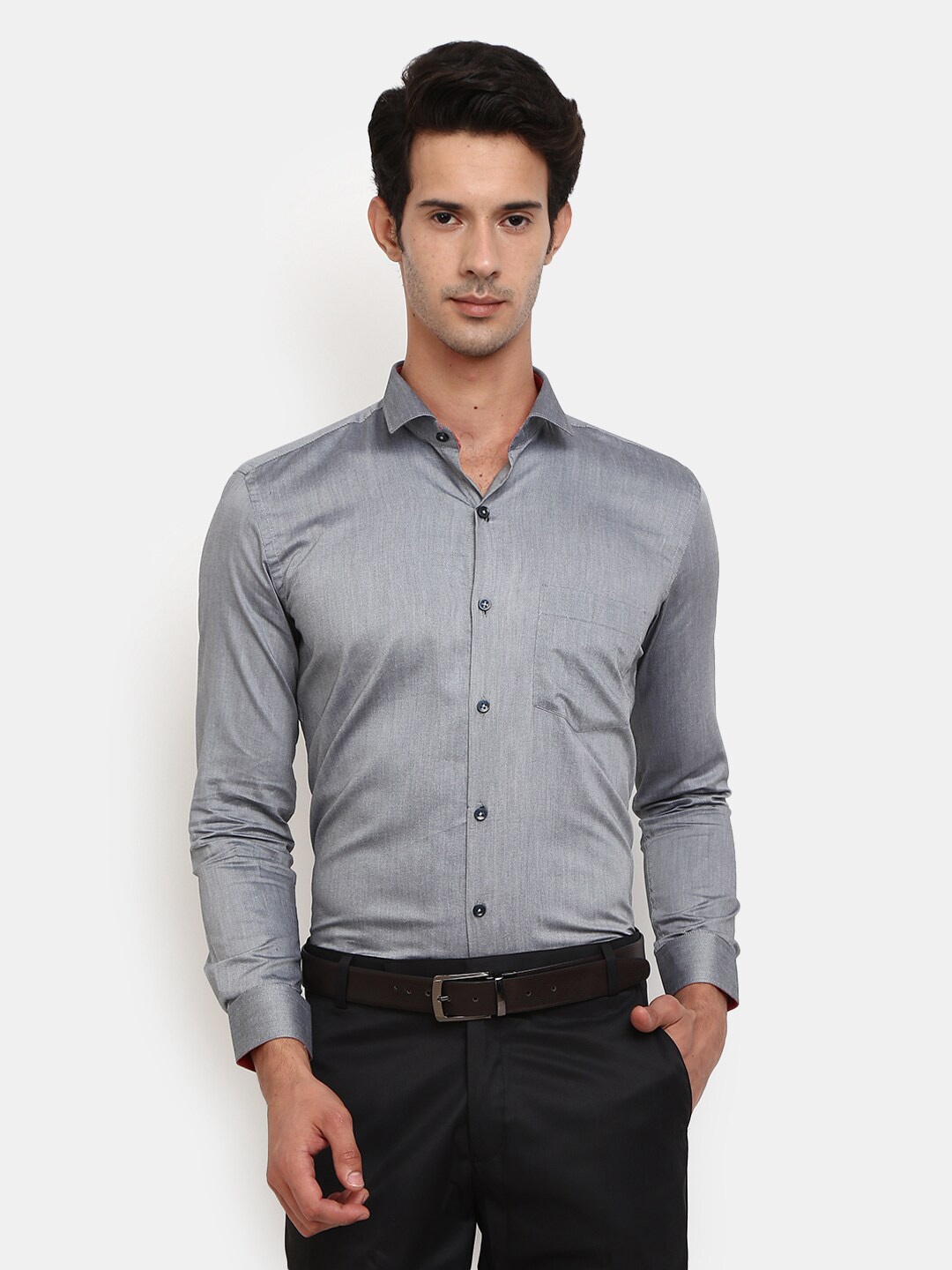 

J White by Vmart Men Grey Solid Regular Fit Cotton Formal Shirt