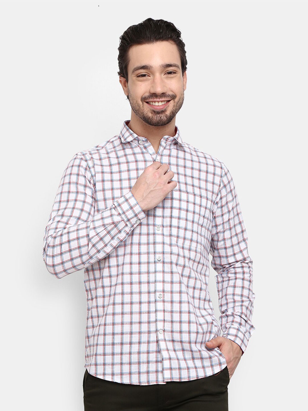 

V-Mart Men Checked Cotton Casual Shirt, White