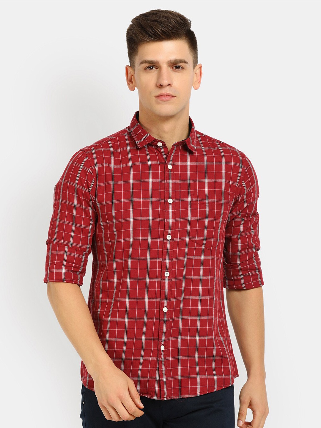 

V-Mart Men Red Tartan Checked Cotton Casual Shirt